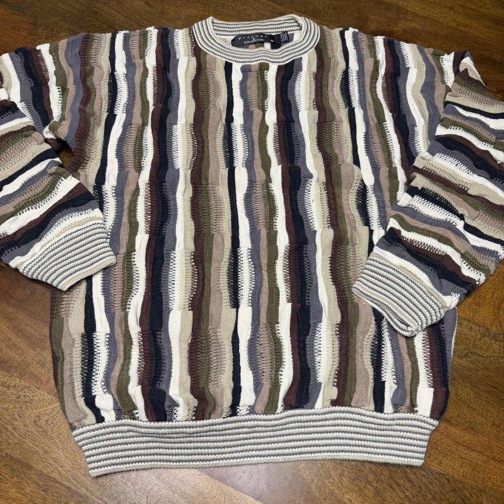 Vintage 90s Protege Collection Cotton Sweater Coogi Style 3D Biggie Knit M